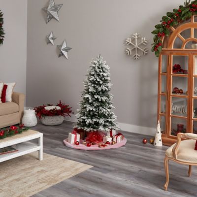 Image showing 9 th Nearly Natural 5 ft. Flocked North Carolina Fir Artificial Christmas Tree with Warm White Lights and Bendable Branches