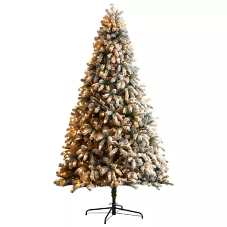 9 ft Nearly Natural Flocked South Carolina Spruce Artificial Christmas Tree with Clear Lights and Bendable Branches Artificial Christmas Trees