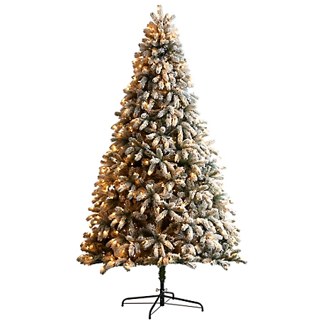 Nearly Natural 9 ft. Flocked South Carolina Spruce Artificial Christmas Tree with Clear Lights and Bendable Branches