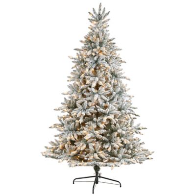 Nearly Natural 8 ft. Flocked West Virginia Spruce Artificial Christmas Tree with Clear Lights and Bendable Branches