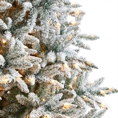Image showing  8 ft. Flocked West Virginia Spruce Artificial Christmas Tree with Clear Lights and Bendable Branches