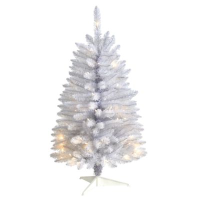 Nearly Natural 3 ft. Slim White Artificial Christmas Tree with Warm White LED Lights and Bendable Branches