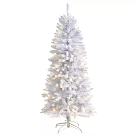 Nearly Natural 5' Slim White Artificial Christmas Tree with 150 Warm White LED Lights and 491 Bendable Branches Artificial Christmas Trees