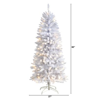 Image showing  5 ft. Slim White Artificial Christmas Tree with 150 Warm White LED Lights and 491 Bendable Branches