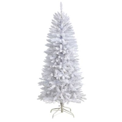 Image showing  5 ft. Slim White Artificial Christmas Tree with 150 Warm White LED Lights and 491 Bendable Branches