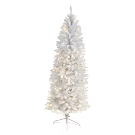 Nearly Natural 6-Foot Slim White Artificial Christmas Tree with Warm White LED Lights and Bendable Branches Artificial Christmas Trees