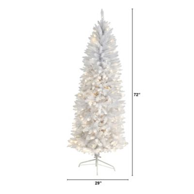 Image showing  6 ft. Slim White Artificial Christmas Tree with Warm White LED Lights and Bendable Branches