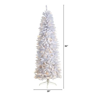 Image showing  7 ft. Slim White Artificial Christmas Tree with Warm White LED Lights and Bendable Branches