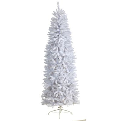 Image showing  7 ft. Slim White Artificial Christmas Tree with Warm White LED Lights and Bendable Branches