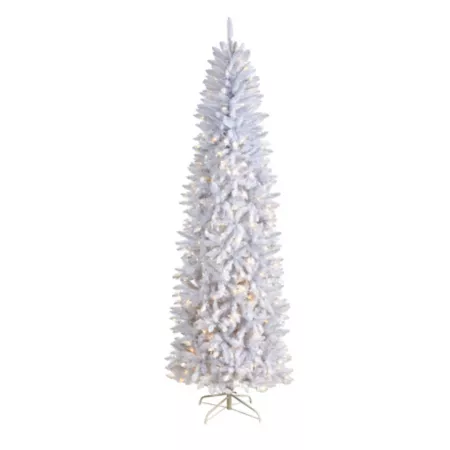 8 ft Slim White Artificial Christmas Tree with Warm White LED Lights and Bendable Branches Nearly Natural Artificial Christmas Trees