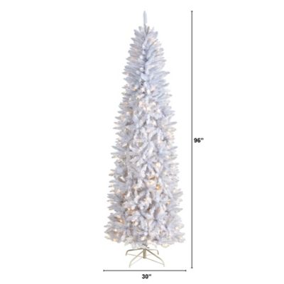 Image showing  8 ft. Slim White Artificial Christmas Tree with Warm White LED Lights and Bendable Branches