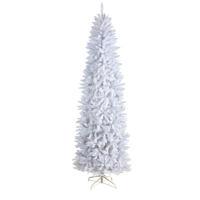 Image showing  8 ft. Slim White Artificial Christmas Tree with Warm White LED Lights and Bendable Branches