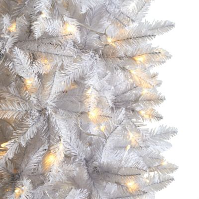 Image showing  8 ft. Slim White Artificial Christmas Tree with Warm White LED Lights and Bendable Branches