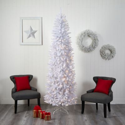 Image showing 6 th Nearly Natural 8 ft. Slim White Artificial Christmas Tree with Warm White LED Lights and Bendable Branches