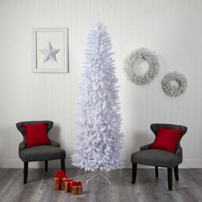 Image showing 7 th Nearly Natural 8 ft. Slim White Artificial Christmas Tree with Warm White LED Lights and Bendable Branches