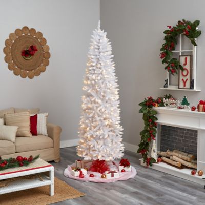 Image showing 8 th Nearly Natural 8 ft. Slim White Artificial Christmas Tree with Warm White LED Lights and Bendable Branches