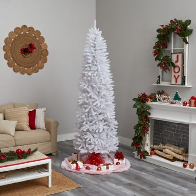 Image showing 9 th Nearly Natural 8 ft. Slim White Artificial Christmas Tree with Warm White LED Lights and Bendable Branches