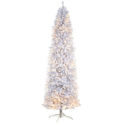 Nearly Natural 9 ft. Slim White Artificial Christmas Tree with Warm White LED Lights and Bendable Branches