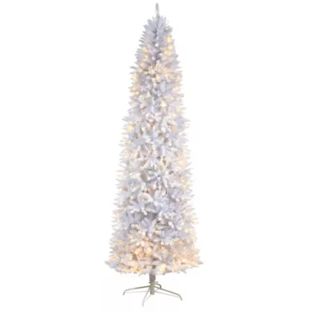 9 ft Slim White Artificial Christmas Tree with Warm White LED Lights and Bendable Branches Nearly Natural Artificial Christmas Trees