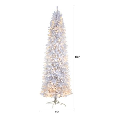 Image showing  9 ft. Slim White Artificial Christmas Tree with Warm White LED Lights and Bendable Branches