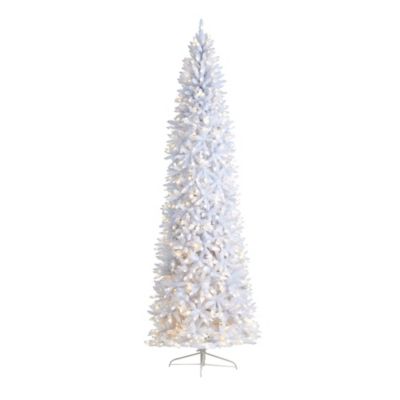 Nearly Natural 10 ft. Slim White Artificial Christmas Tree with Warm White LED Lights and Bendable Branches