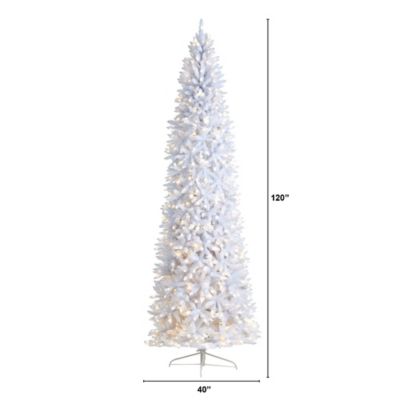 Image showing  10 ft. Pre-Lit Slim White Artificial Christmas Tree with Bendable Branches, Warm White LED Lights
