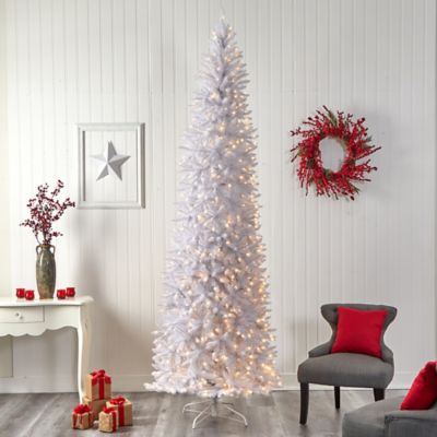 Image showing 6 th Nearly Natural 10 ft. Pre-Lit Slim White Artificial Christmas Tree with Bendable Branches, Warm White LED Lights