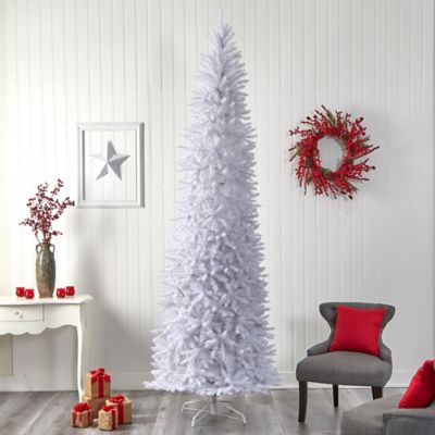 Image showing 7 th Nearly Natural 10 ft. Pre-Lit Slim White Artificial Christmas Tree with Bendable Branches, Warm White LED Lights