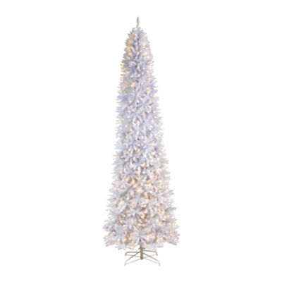 Nearly Natural 11 ft. Slim White Artificial Christmas Tree with Warm White LED Lights and Bendable Branches