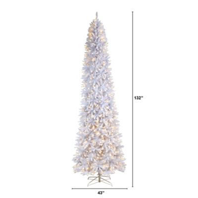 Image showing  11 ft. Pre-Lit Slim White Artificial Christmas Tree with Bendable Branches, Warm White LED Lights