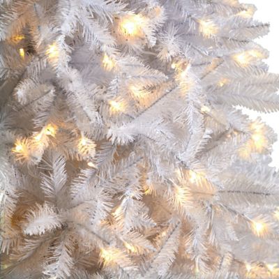 Image showing  11 ft. Pre-Lit Slim White Artificial Christmas Tree with Bendable Branches, Warm White LED Lights