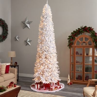 Image showing 6 th Nearly Natural 11 ft. Pre-Lit Slim White Artificial Christmas Tree with Bendable Branches, Warm White LED Lights