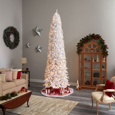 Image showing 8 th Nearly Natural 11 ft. Pre-Lit Slim White Artificial Christmas Tree with Bendable Branches, Warm White LED Lights