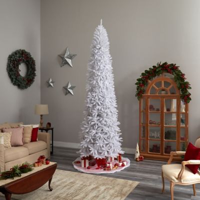 Image showing 9 th Nearly Natural 11 ft. Pre-Lit Slim White Artificial Christmas Tree with Bendable Branches, Warm White LED Lights