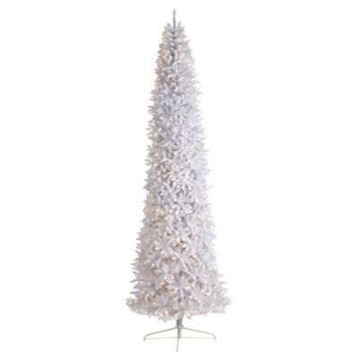 Nearly Natural 12 ft. Slim White Artificial Christmas Tree with Warm White LED Lights and Bendable Branches