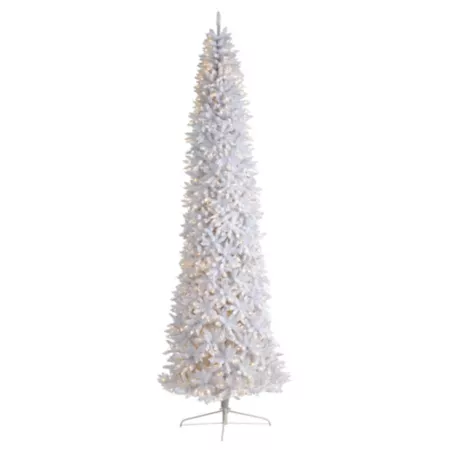 Nearly Natural 12 ft Slim White Artificial Christmas Tree with Warm White LED Lights and Bendable Branches Artificial Christmas Trees