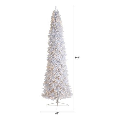 Image showing  12 ft. Pre-Lit Slim White Artificial Christmas Tree with Bendable Branches, Warm White LED Lights