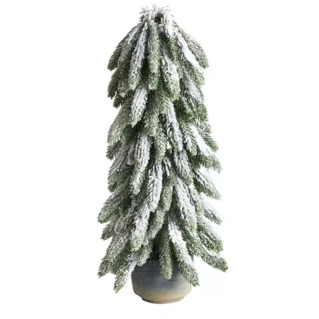 Nearly Natural 21 in Flocked Artificial Christmas Tree in Decorative Planter Artificial Christmas Trees