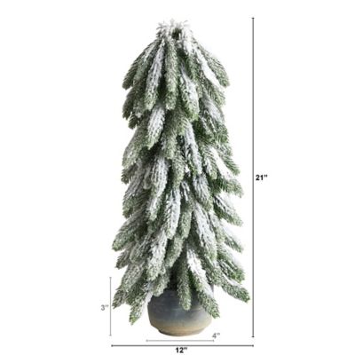 Image showing  21 in. Flocked Artificial Christmas Tree in Decorative Planter