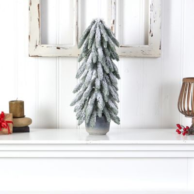Image showing  21 in. Flocked Artificial Christmas Tree in Decorative Planter