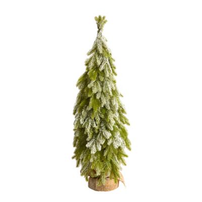 Nearly Natural 35 in. Snow Flocked Down Swept Holiday Artificial Christmas Tree in Burlap Base