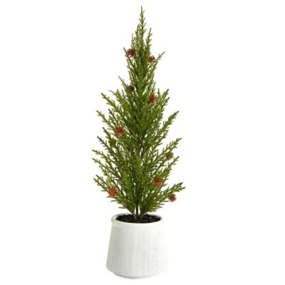 Nearly Natural 20 in. Cedar Pine Natural Look Artificial Tree with Mini Pine Cones in Decorative Planter