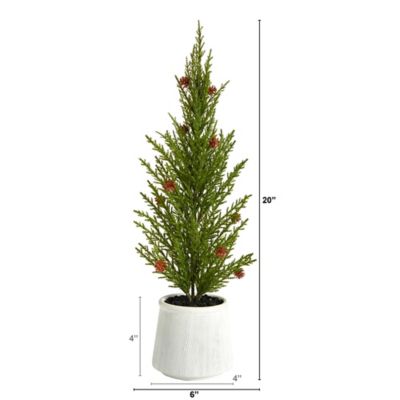 Image showing  20 in. Cedar Pine Natural-Look Artificial Tree with Mini Pine Cones in Decorative Planter