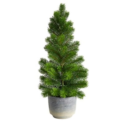 Nearly Natural 22 in. Christmas Pine Artificial Tree in Decorative Planter