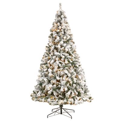 Nearly Natural 9 ft. Flocked West Virginia Fir Artificial Christmas Tree with Clear LED Lights and Bendable Branches