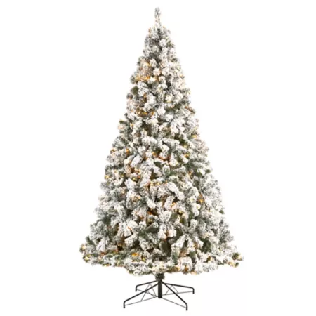 Nearly Natural 9-Foot Flocked Artificial Christmas Tree with Clear LED Lights and Bendable Branches Artificial Christmas Trees