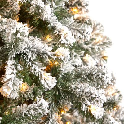 Image showing  9 ft. Flocked West Virginia Fir Artificial Christmas Tree with Clear LED Lights and Bendable Branches