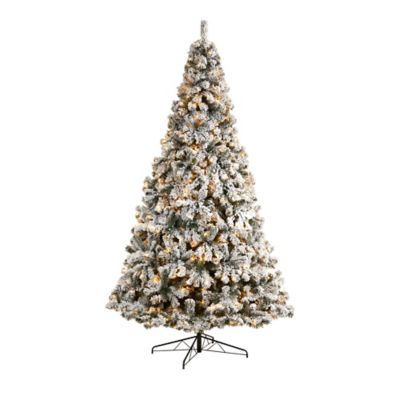 Nearly Natural 10 ft. Pre-Lit Flocked West Virginia Fir Artificial Christmas Tree with Bendable Branches, Clear LED Lights