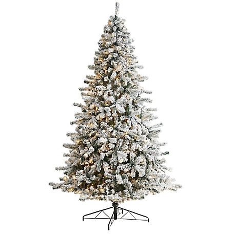 Nearly Natural 9 ft. Flocked Rock Springs Spruce Christmas Tree with LED Lights and Bendable Branches