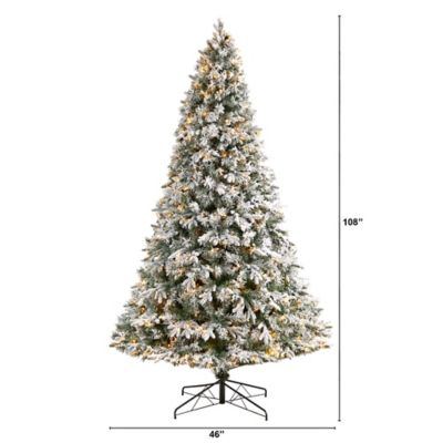 Image showing  9 ft. Flocked Vermont Mixed Pine Artificial Christmas Tree with LED Lights and Bendable Branches